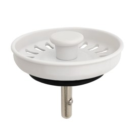 White Kitchen Sink Drain Basket Strainer Stopper Replacement for Polymer Sink Drain, TGEOND Brass Center Plug Removable Basket Drains