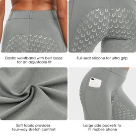 FitsT4 Sports Women's Full Seat Riding Tights Active Silicon Grip Horse Riding Tights Equestrian Breeches Grey Size L