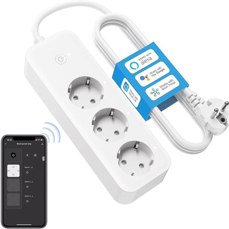 Offgridtec Smarte 3-Fach Steckdosenleiste mit Smart Life- oder Tuya-App 1,8m