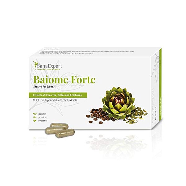 SanaExpert Baiome Forte, Natural Fat Binder, Green Coffee, Green Tea, Prickly Pear and Artichoke Extracts, 60 Capsules