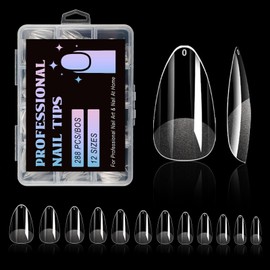 Lsnisni Short Almond Nail Tips, 288PCS Gel Acrylic Fake Nails Tips, Clear Press on Nails Tips, Nail Supplies Suitable for Women or Girls to DIY Nails 12 Sizes For Your Choice!
