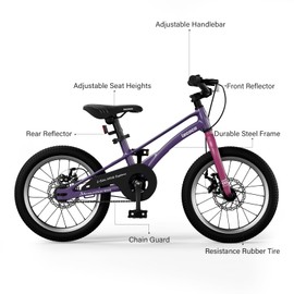 lecoco Lightweight Kids Bike for Boys Girls 16 18 Inch, Magnesium Alloy Kids' Mountain Bikes Children Bicycle with Disc Brakes Training Wheel and Kickstand Multiple Color Options