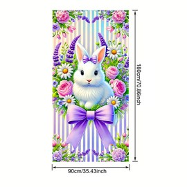 Blissyard Happy Easter Door Cover Easter Door Banner 35x71 Inch Purple Rabbit Wreath Porch Banners Spring Easter Decoration for Front Door Wall Indoor Outdoor Hanging Banners