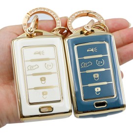 CHQLPBF 2pcs for Jeep Key Fob Cover Compatible with Jeep Grand Cherokee L 2022 Grand Wagoneer 2022 Wagoneer 2022 Grand Cherokee L 2021 (5 Buttons White Gray)