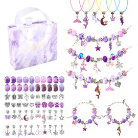 CICIGETI Jewellery Crafts Girls, Bracelets Make Yourself Children, Teenager Girls Gift 5 6 7 8 9 10 Years, Charm Bracelet Kit for Toys from 5-12 Years Girls, Purple