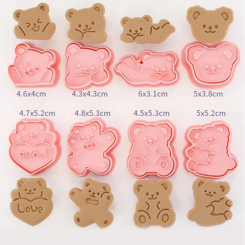 8Pcs Bear Theme Cartoon Cookie Mold 3D Stereo Pressing Cookie