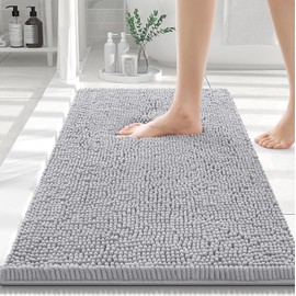 Homaxy rutschfeste Badematte Chenille Badezimmerteppich Mikrofaser Badteppich Saugfähige Hochflor Badvorleger - 40 x 60 cm, Hellgrau