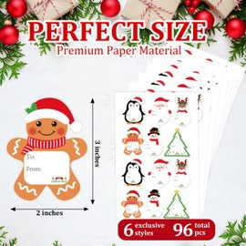 Christmas Gift Tags Stickers, 96Pcs Christmas Gift Labels Stickers, Self-Adhesive Christmas Name Tags for Xmas Gifts Wrap Presents Boxes Decoration, 2 x 3 Inch, Snowman Santa Reindeer Gift Stickers