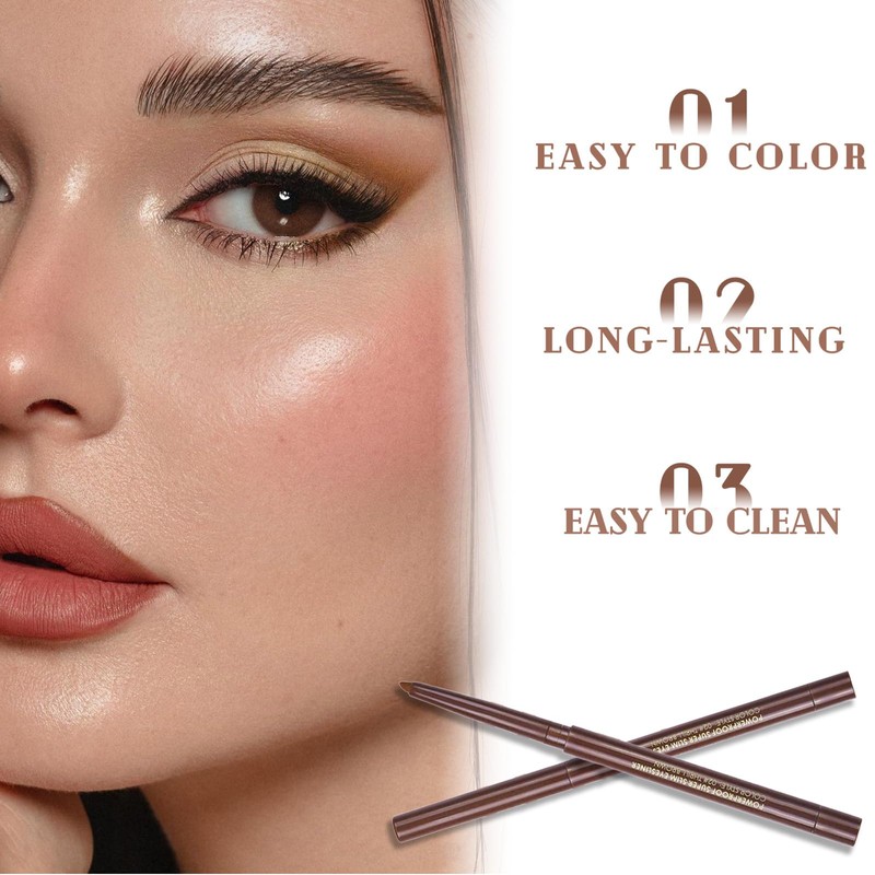 Longwear Waterproof Eyeliner Pencil – Light Brown, Retractable, Smudge-Proof, Transfer-Resistant,