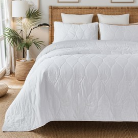 Brandream White Quilts King Size 100% Cotton Quilt Bedding Set Coastal Seashell Starfish Matelasse Coverlet Set Beach Themed Embroidered Quilt Set 3-Piece