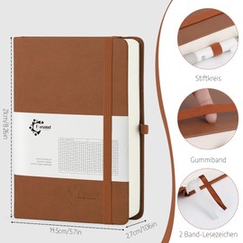 Fasood Notebook A5 Squared, Hardcover Journal Notebooks with 320 Pages, 100 g/m² Thick Paper, Multicoloured Tabs, Pen Tab and Document Pocket, Gift Diary for School, Office