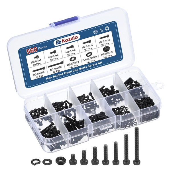 Kozelo 560pcs M2 Socket Head Cap Screws Bolts Nuts Assortment