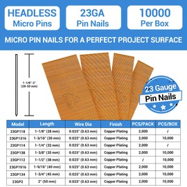 meite 23 Gauge Pin Nails, 1-1/2-Inch Micro Headless Pins for Pin Nailer - Copper Plated Pins Nails for Nail Gun, Ideal for Fine Woodworking and Trim Work (10,000 PCS)