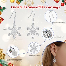 HEEYA Snowflake Christmas Earrings Women's with Shiny Zircon Hanging Snowflake Drop Earrings Silver S925 Christmas Earrings Christmas Gift for Women