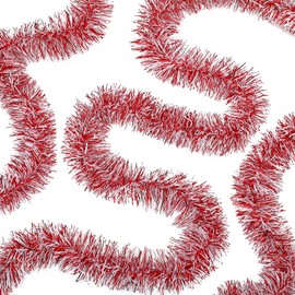 WILLBOND 50 Pies Guirnalda de Oropel Guirnalda Retorcida de Espumillones Metálicos Decoración Colgante de Árbol de Navidad Cumpleaños Años Nuevo, 3 Pulgadas (Rojo, Blanco)