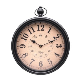 TRYLTRY Retro Round Wall Clock Metal Vintage Antique Wall Clocks Battery Operated Old Design Style for Kitchen, Living Room or Office Black Round