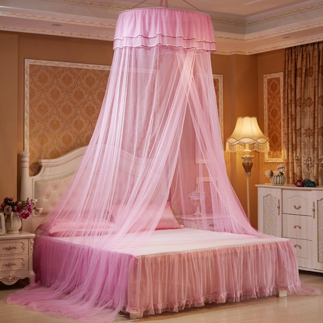 Haoun Mosquito Net, Bed Canopy with Butterflies Bed Curtains from Ceiling Princess Bed Canopy for Girls Bed (Pink)