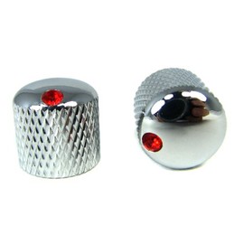 2-pack Potentiometer Knobs: Dome-Top Knurled Chrome with Ruby Indicators
