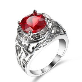 LRGKMCWTOB 925 Sterling Silver Red Created Oval CZ Fashion Ruby Micro-Inlaid Zircon Women Wedding Engagement Gemstone Promise Engagement Ring (US 8)