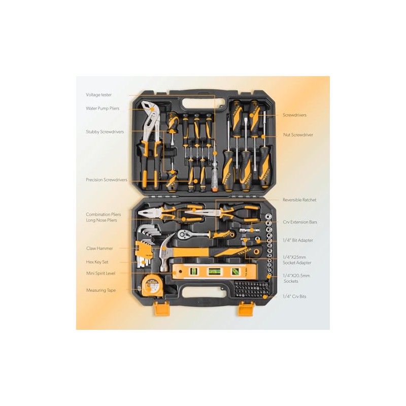 TOLSEN Tool Set Home Mechanic Tool Kit, Screwdriver,Hammer, Ratchet, Drill