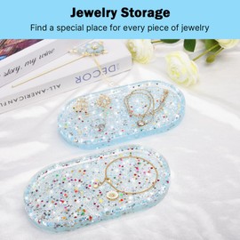 Jewelry Tray Ring Dish: Resin Trinket Dish with Flash Art - Key Tray - Jewelry Plate Holder for Cute Vanity Decor (2, Blue Flash)