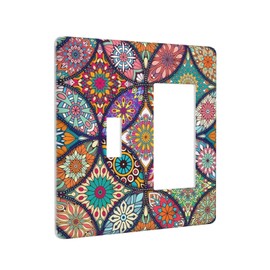 Boho Floral 2 Gang Single Toggle/Rocker Combination Light Switch Cover Decorative Wall Plate Electrical Faceplate for Home Living Room
