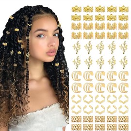 Pack of 60 Dreadlocks Jewellery, Adjustable Hair Beads, Hair Accessories Pirate, Hair Beads Clips, Golden Hair Accessories, Hair Charms, Dreadlocks Beads, Braiding Hair Jewellery for Men and Women