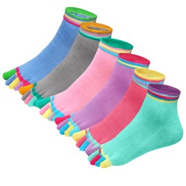 Soleeya 6 Pairs Toe Socks Women UK Size 4-6, Breathable Running Five Finger Cotton Socks Crew Sport Separator Toes for Athletic Yoga Pilates