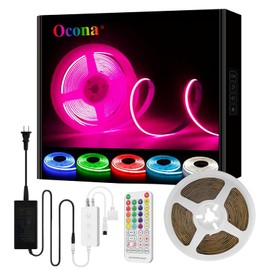 RGB COB Led Strip Kit, 9.8FT Ultra Bright (840LEDs/m) Bluetooth Led Lights with Smart App Control Remote, 24V Music Sync Led Lights, Color Changing Led Strip Lights for Bedroom, Indoor Home Decor