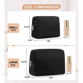 Marvolia Large Makeup Bag for Purse - Travel Cute Cosmetic Bag for Women Quilted Makeup Organizer Zipper Pouch for Travel Essentials - Black(Large)