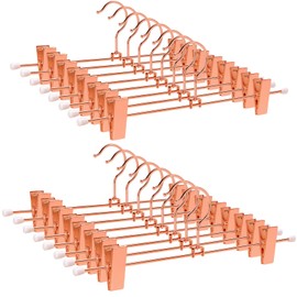 Amber Home 24 Pack Rose Copper Gold Metal Pants Skirts Hangers 12 Inch, Sturdy for Slacks Trousers with 2 Adjustable Non Slip Clips and Swivel Hook (24 Pack)