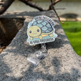 Turtle Badge Reel Badge Holder Retractable Clip, Id Card Holders, Cute Funny Nurse Name Badge Reels Accessories, Teacher Nursing Student Pediatric Badge Reel (Turtle-Progress)