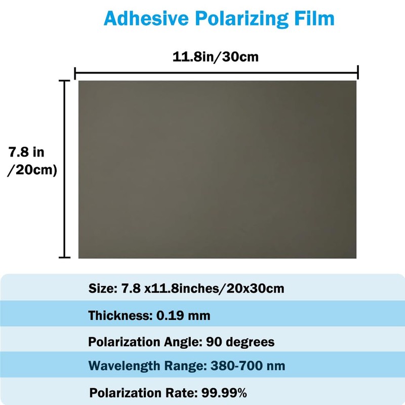 Polarized Film Sheets 2 PCS 7.8x11.8inches/20x30cm Adhesive Polarizer Linear Polarizing