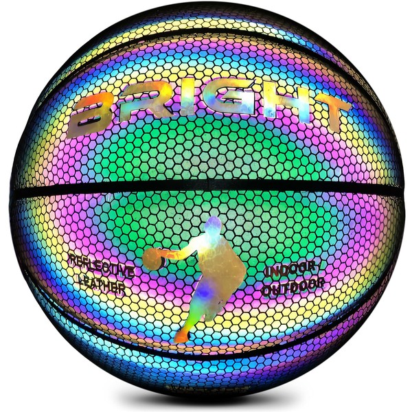 BRIGHT™ Luminous Basketball Reflective Holographic Glow in the Dark Basketball for Indoor and Outdoor Use - Great for Big and Small - Unisex - Size 7