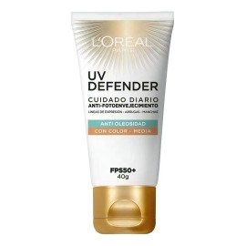 Protector solar L'Oréal Paris UV defender anti brillo con color tono medio FPS 50 40g
