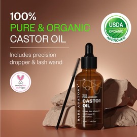 Bare Anatomy 100% Pure & Organic Castor Oil –Cold Pressed, Unrefined, USDA Certified, Hexane-Free | For Hair Growth, Thicker Eyelashes & Eyebrows| Suitable for Body, Skin & Nails | 50 ml
