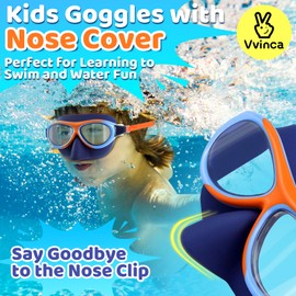 Vvinca Kids Swim Goggles with Nose Cover, Toddler Swimming Goggles Anti-Fog Goggles for Kids 6-14 UV Protection No-Leak for Kids Swimming Goggles 8-14 Pool Water, Kids Goggles for Swimming 8-12