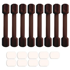 8 Pack Brown Child Safety Cabinet Locks - Viaky Adjustable Straps Baby Proof Latches for Drawers, Oven, Refrigerator, Toilet Seat, Closet and Cupboard, Free 9 Extra Strong Adhesive Pads