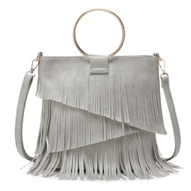 RAVESSIA Women's Boho Western Fringe Bracelet Crossbody Purse (Gray)