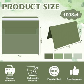 Whaline 100 Packs Sage Green Self-Adhesive Envelopes with Fold Cards Gradient Colored Greeting Cards 5 x 7 Inch Blank Note Card for Wedding Birthday Baby Shower Letter Mailing