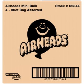 Airheads Mini Candy Bars, Taffy Variety Pack, Individually Wrapped Bulk Candy, Six Assorted Fruit Flavors Artificially Flavored, 80 Count Bag (4-Pack)