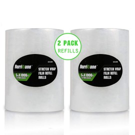 HURRICANE Stretch Wrap Film Refill Rolls, Clear Stretch Wrap Refill Roll, 2 Pack 80 Gauge Thick 5 inch 1000 ft, Clear Plastic Pallet Shrink Film, Stretch Plastic Wrap for Packing, Moving, Packaging