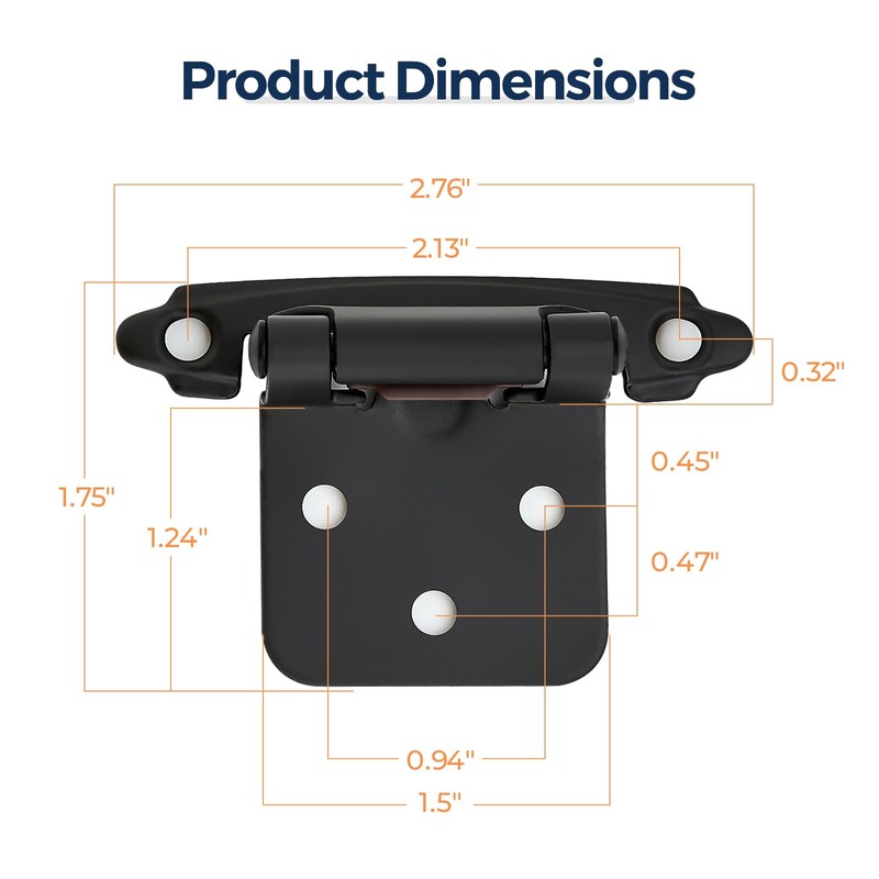 Home Expert 4 Pack (2 Pairs) Matte Black Cabinet Hinges