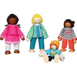 goki 51463 - High-Quality Bending Dolls Intercultural Family - Doll Set with 4 Dolls: Mum, Dad, 2 Children Made of Wood - Movable Figures for Dolls Houses