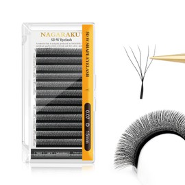 NAGARAKU 5D W Blister Extensión de pestañas Pre armadas Mega Volumen 0.07 D 15mm Híbrido Falso Visón Mate Negro yy pestañas
