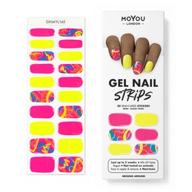 MOYOU LONDON Semi-cured UV Gel Strips - Pack of 20 - Gel Nail Foils UV Hardening for Manicure in Salon Quality - Set with Nail File & Wooden Cuticle Sticks - Brass Around