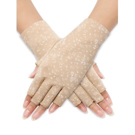 Maxdot 1 Pair Women Sunblock Fingerless Gloves UV Protection Driving Gloves Summer Mitten Non Slip for Outdoor Cycling Manicures (Khaki)