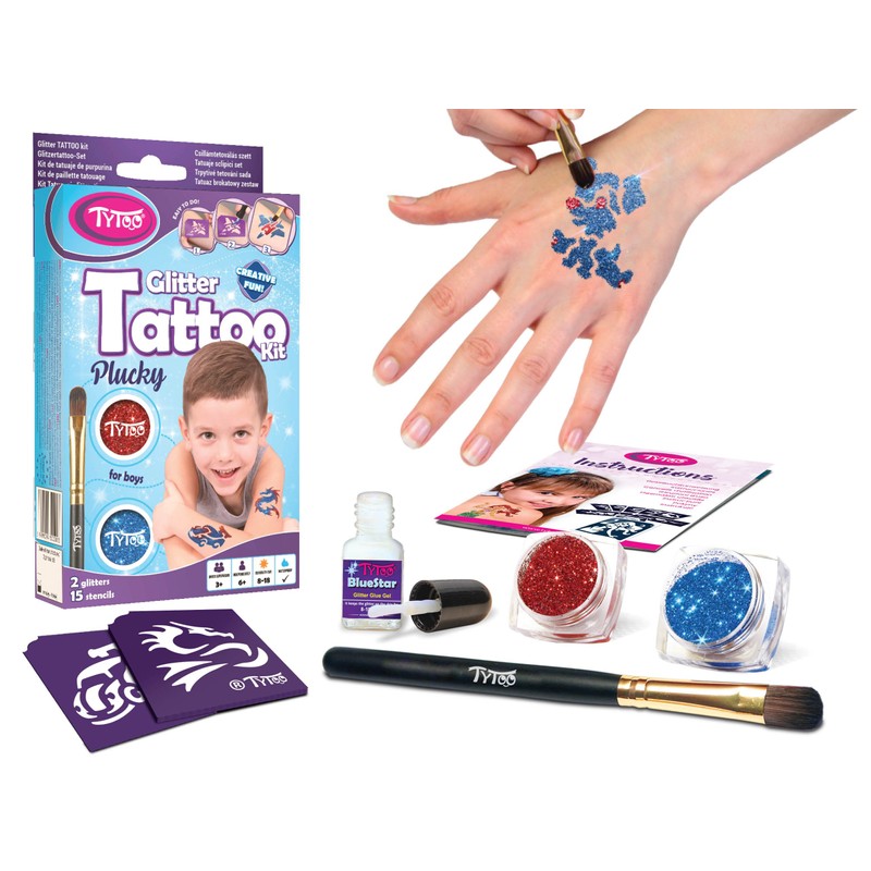 Tytoo Glitzertattooset für Jungs, mit 15 Schablonen - Hypoallergen, ohne