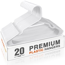 HOUSE DAY Plastic Hangers 20 Pack - White Clothes Hangers with Non-Slip Shoulder Grooves, Durable and Sturdy T-Shirt, Dress, Coat Hanger, Space Saving Design Perfect for Closet Organizers and Storage
