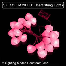 Mudder 16 Feet/ 5 m 20 LED Heart String Lights Valentine s Day Heart Plastic Battery Operated Fairy String Lights for Valentines, Wedding, Christmas, Birthday Party Decor(Pink)